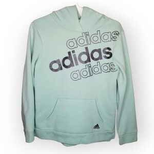 Adidas hoodie Sweatshirt mint blue green spell out logo girl's large 14 Athletic